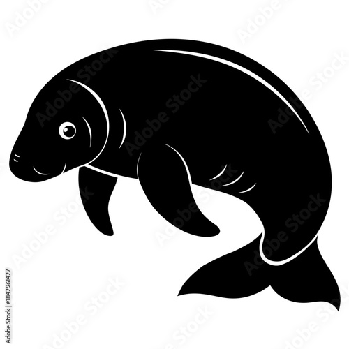 Dugong Silhouette Vector on White Background – Simple Marine Animal Design