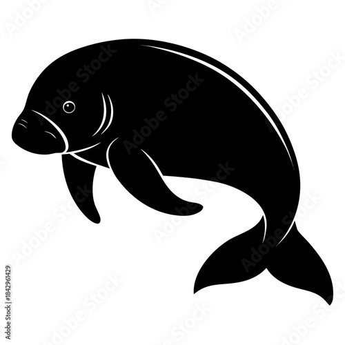 Dugong Silhouette Vector on White Background – Simple Marine Animal Design