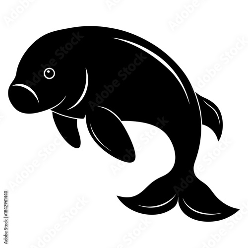 Dugong Silhouette Vector on White Background – Simple Marine Animal Design