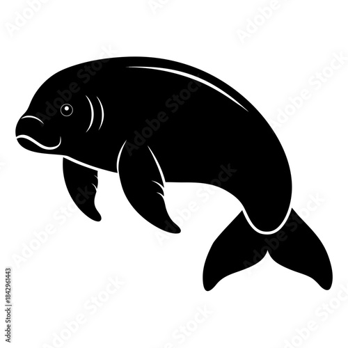 Dugong Silhouette Vector on White Background – Simple Marine Animal Design