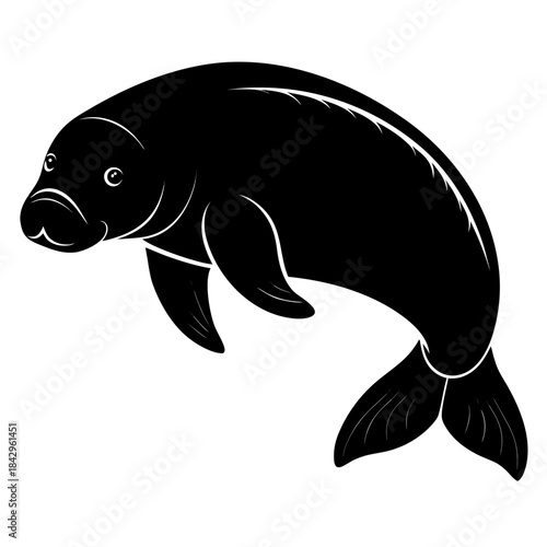 Dugong Silhouette Vector on White Background – Simple Marine Animal Design