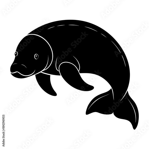 Dugong Silhouette Vector on White Background – Simple Marine Animal Design