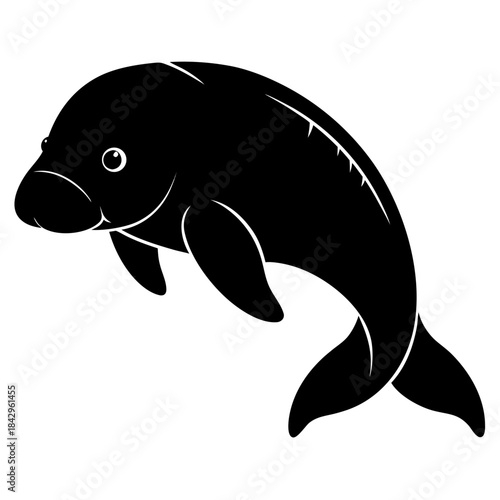 Dugong Silhouette Vector on White Background – Simple Marine Animal Design