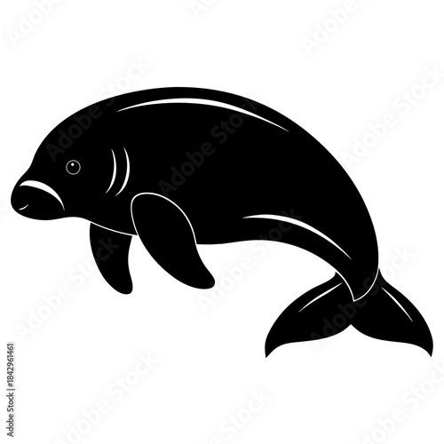 Dugong Silhouette Vector on White Background – Simple Marine Animal Design