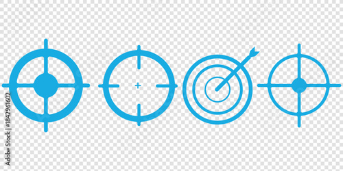 Target destination icon set. Aim sniper shoot group. Focus cursor bull eye mark collection. Vector isolated on white