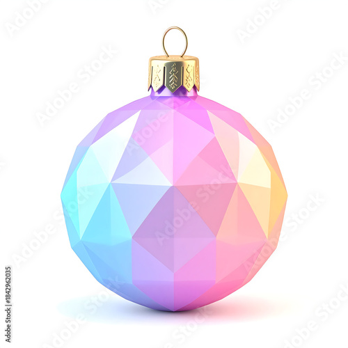 Firefly bauble clipart polygonal low poly pastel frosted ornament delicate holiday decor with soft gradient glow, festive cheerful winter charm
