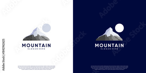 ice mountain peak logo, symbol of the wild, outdoors, nature explorer, vector design template.