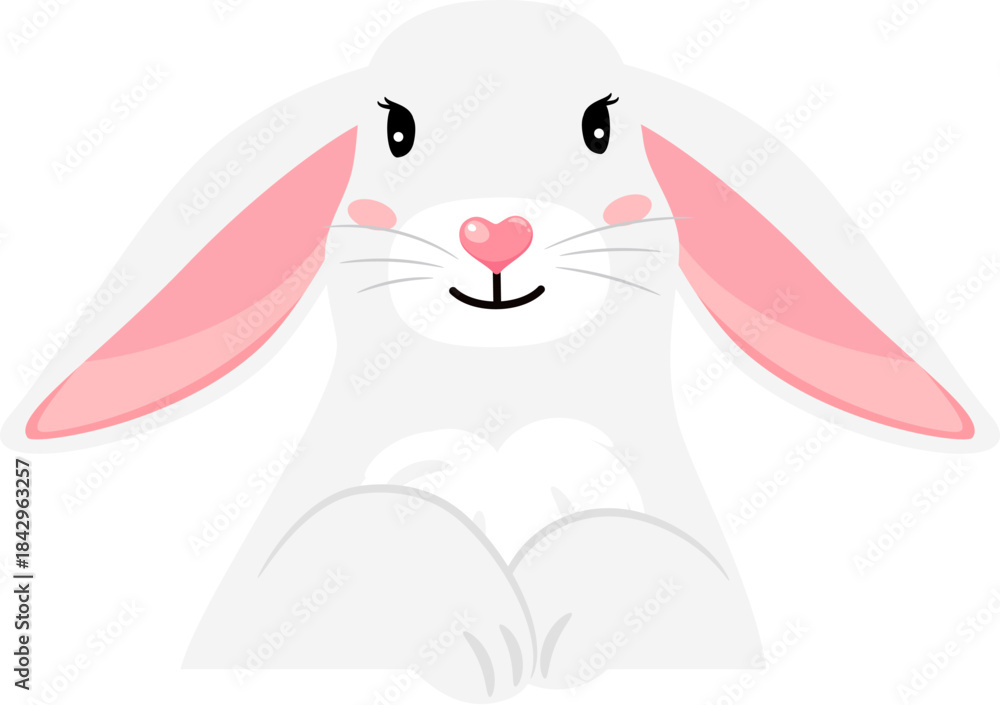 Obraz premium White rabbit cartoon portrait. Cute heart nose animal