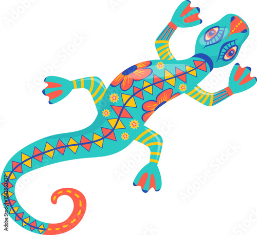 Lizard with ornate folk pattern. Ethnic animal shape