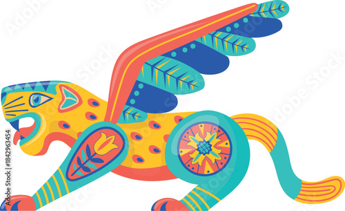 Fantasy animal spirit in mexican native ornate style