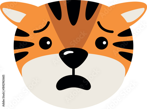 Hushed tiger head. Negative emoji cartoon face