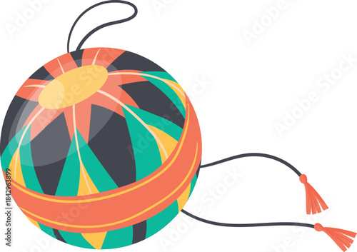 Ball with colorful japanese ornament. Cartoon toy icon
