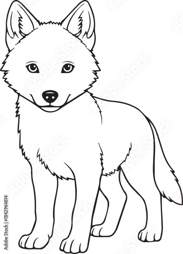Fox designed with a soft calm friendly expression in simple rounded minimal line art one line art