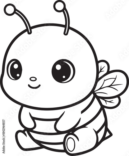 Honey bee designed in a soft clean minimal insect style with gentle rounded line art one line art