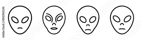 A collection of minimalist grey alien head icons featuring subtle variations in facial expressions Vector