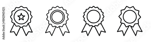 Award ribbon icons set with star and empty variations in simple line art style Vector