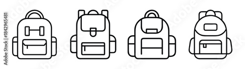 A collection of four different backpack icons designed in a minimal line art style Vector
