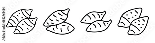 Four pairs of sweet potato icons presented as minimalist line art illustrations Vector