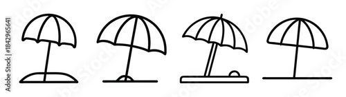A collection of simple line art icons depicting beach umbrellas in various positions Vector