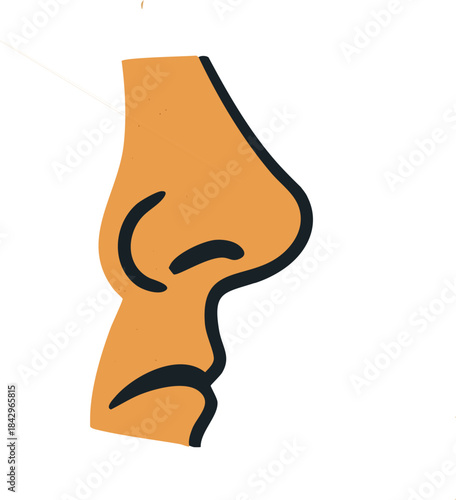 A minimalist, stylized vector illustration of a human nose shown in profile. The design is simple, focusing on the outline and basic form