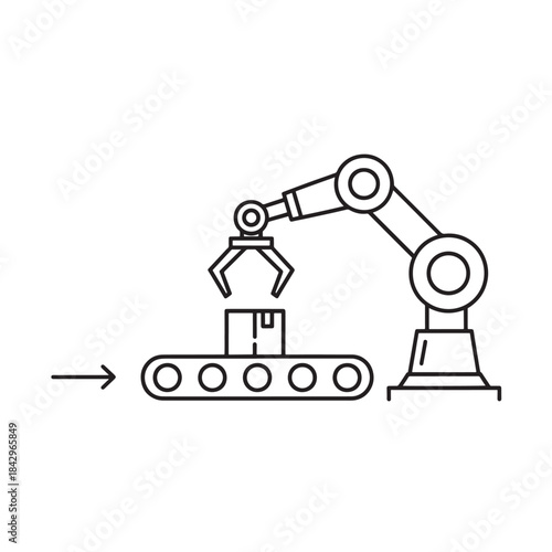 Robotic Arm Moving Box on Conveyor Belt in Factory