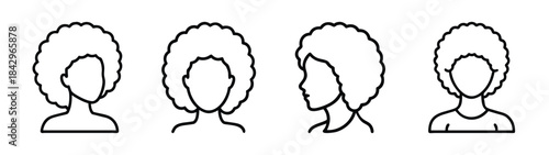 Minimalist outline icons of a person with afro hair, showing frontal and side views Vector