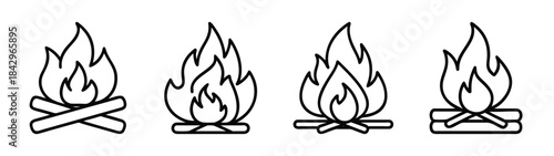 Four different styles of campfire icons in simple outline vector graphics Vector