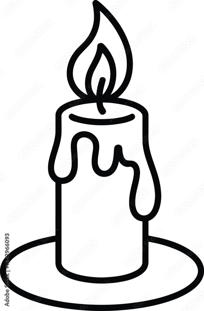 Obraz premium A simple line drawing of a burning candle on a plate