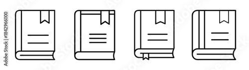 Four variations of a closed book line icon set representing education and knowledge Vector