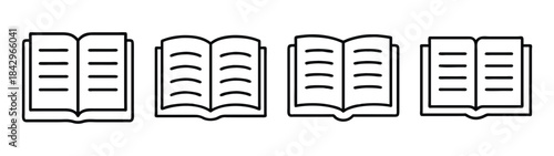 A collection of four minimalist open book icons representing education and knowledge Vector