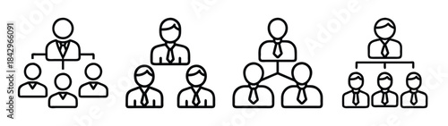 Organizational structure and business hierarchy line icons set Vector