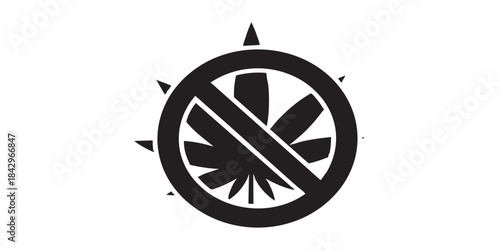 Hemp plant ban solid icon, dangers of smoking concept. Vector graphics. Prohibited item sign on white background, style icon mobile or web design.
