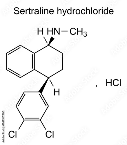 Sertraline hydrochloride, chemical structure of sertraline hydrochloride, drug substance