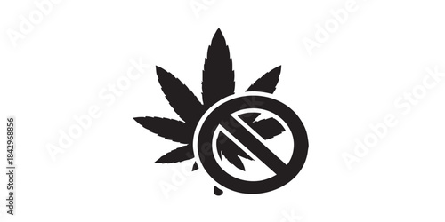 Hemp plant ban solid icon, dangers of smoking concept. Vector graphics. Prohibited item sign on white background, style icon mobile or web design.
