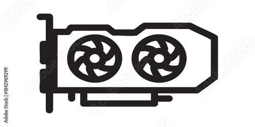 Gaming discrete videocard with two fans thin line icon, cyber monday concept. Vector graphics. Videocard for computer, tech sign on white background, style icon mobile or web desig