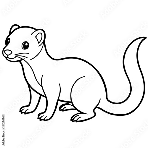 Dwarf Mongoose Line Art Vector Illustration on White Background