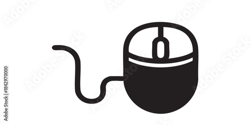 Mouse manipulator with wire solid icon, cyber monday concept. Vector graphics. Computer mouse for office use, technology sign on white background, style icon mobile or web design