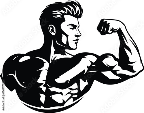 Muscular Man Flexing Strength Illustration