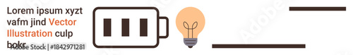 Technology, energy solutions, innovation, creativity, design elements, and ideation. Battery icon and lightbulb design with placeholder text. Technology and energy solutions concept