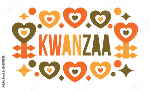 Kwanzaa Happy Celebration. African and African-American culture holiday. Seven days festival, celebrate annual from December 26 to January 1. Black history. Poster, card, banner and background. Vector