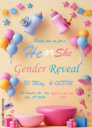 Cute Gender Reveal Party Invitation – Editable Printable Baby Invite
