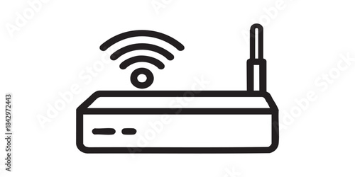Nettop computer with wifi thin line icon, cyber monday concept. Vector graphics. Radio receiver with antenna, technology sign on white background, style icon mobile or web design