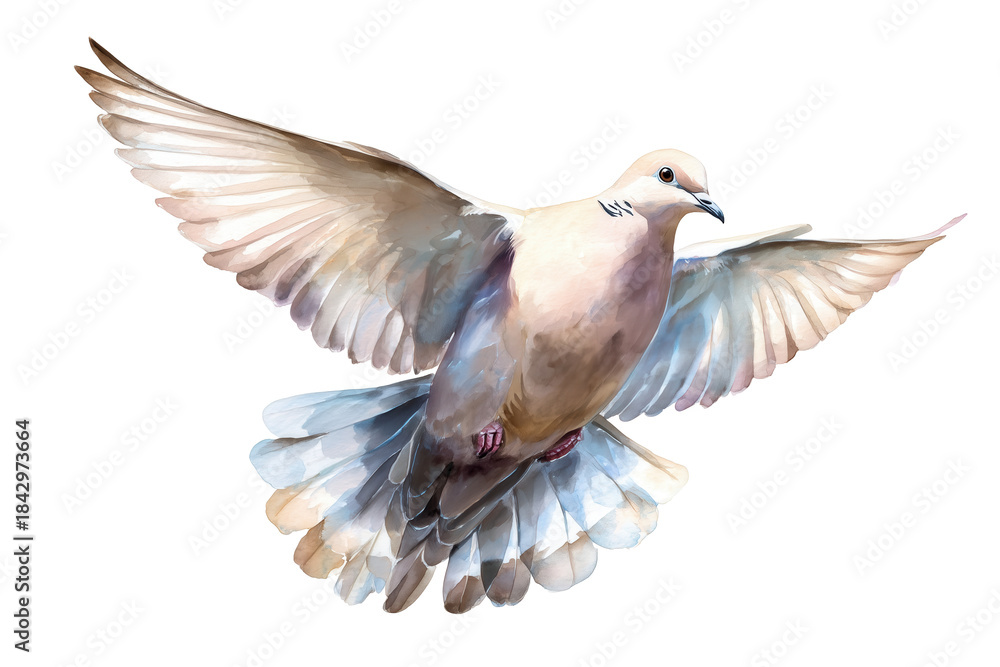 Obraz premium Flying Dove hand drawn watercolor bird of peace
