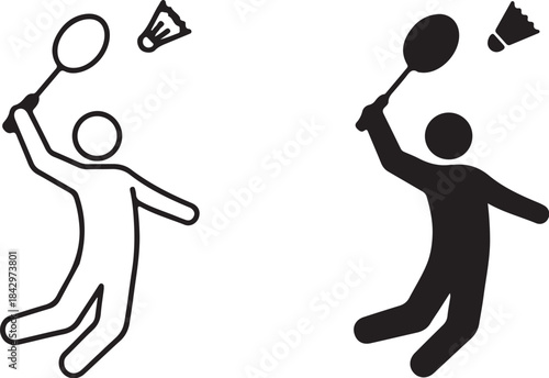 Badminton player line and silhouette sport recreation also transparent background