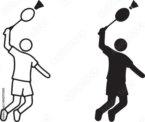 Badminton Player Outline and Silhouette athlete sport also transparent background