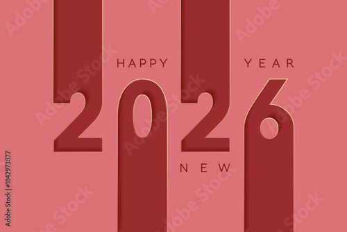 2026 Happy New Year stylish banner vector design in pink and red colors.