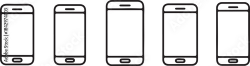 Five smartphones in a row mobile phone cell phone also transparent background