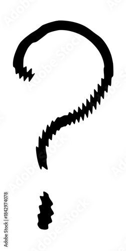 A distinctively textured, hand-drawn question mark symbol on a clean white background, conveying uncertainty, inquiry, curiosity, and the essential quest for knowledge and understanding