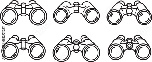Set of six black and white binocular binoculars optics also transparent background