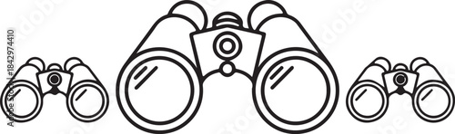 Three binoculars in a row line optics vision also transparent background